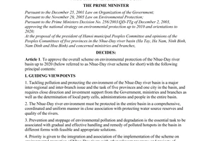 Decision No. 57/2008/QD-TTg of April 29, 2008, approving the overall scheme on environmental protection of the Nhue-Day river basin up to 2010