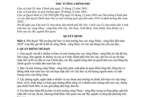 Quyết định  57/2008/QĐ-TTg  phê duyệt Đề án tổng thể bảo vệ môi trường lưu vực sông Nhuệ - sông Đáy đến  2020