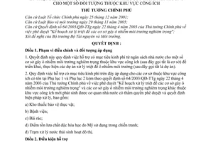 Quyết định 58/2008/QĐ-TTg  hỗ trợ  kinh phí từ NSNN xử lý triệt để, khắc phục ô nhiễm và giảm thiểu suy thoái môi trường thuộc khu vực công ích