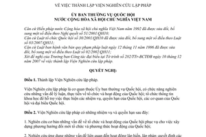 Nghị quyết 614/2008/UBTVQH12 thành lập Viện Nghiên cứu lập pháp