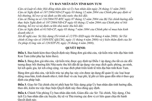 Quyết định  16/2008/QĐ-UBND Bảng đơn giá nhà cửa, vật kiến trúc trên địa bàn tỉnh Kon Tum