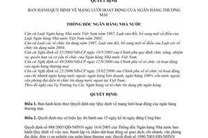 Quyết định  13/2008/QĐ-NHNN  quy định về mạng lưới hoạt động của ngân hàng thương mại