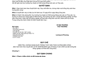 Quyết định  56/2008/QĐ-BNN  Quy chế kiểm tra, chứng nhận nuôi trồng thủy sản theo hướng bền vững