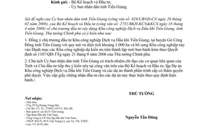 Công văn  665/TTg-KTN chủ trương đầu tư xây dựng Khu công nghiệp Dịch vụ Dầu khí Tiền Giang