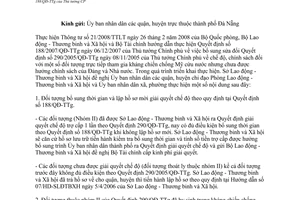 Công văn 495/SLĐTBXH-TBLS triển khai Quyết định 188/QĐ-TTg