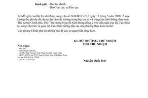 Công văn 3085/VPCP-KTTH không thu phí dự thi, dự tuyển vào các trường trung học cơ sở và trung học phổ thông