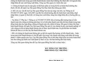 Công văn  2245/TCHQ-KTTT vướng mắc chứng từ thanh toán