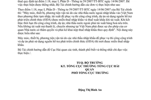 Công văn 5681/BTC-TCHQ  hướng dẫn đối tượng được miễn thuế