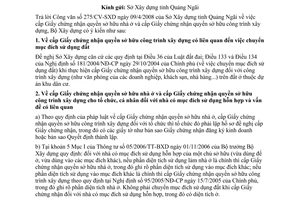 Công văn  39/BXD-QLN Trả lời CV 275/CV-SXD của Sở Xây dựng tỉnh Quảng Ngãi