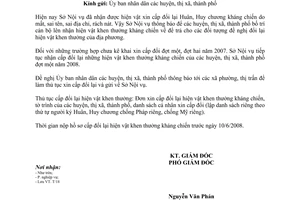 Công văn 182/SNV-TĐKT cấp đổi hiện vật khen thưởng kháng chiến