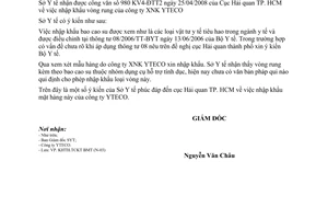 Công văn 2901/SYT-KHTH nhập khẩu bao cao su kèm vòng rung