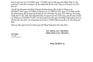 Công văn  2369/TCHQ-KTTT Trả lời vướng mắc  miễn thuế nhập khẩu đối với NPL để sản xuất
