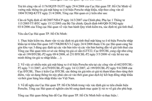 Công văn  2368/TCHQ-KTTT Giá xe ôtô hiệu Porsche nhập khẩu
