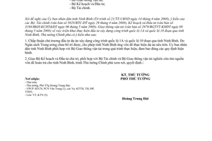 Công văn  776/TTg-KTN triển khai thực hiện đầu tư xây dựng công trình quốc lộ 1A và quốc lộ 10 đoạn qua tỉnh Ninh Bình