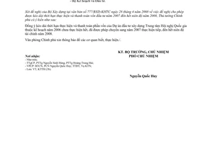 Công văn 3388/VPCP-KTTH kéo dài thời hạn thực hiện và thanh toán vốn của Bộ XD