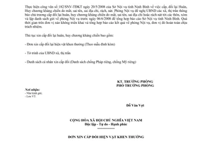 Công văn 01/CV-NV cấp, đổi huân, huy chương kháng chiến