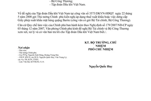 Công văn  3519/VPCP-KTTH áp dụng thuế xuất khẩu hoặc dừng cấp phép xuất khẩu Barite