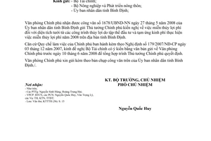 Công văn  3641/VPCP-KTTH thực hiện chính sách miễn thủy lợi phí theo NĐ 154/2007/NĐ-CP