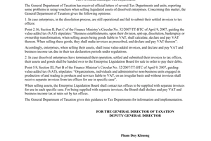 Official Dispatch No. 1848/TCT-CS on the use of asset-selling invoices of dissol