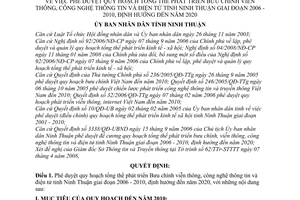 Quyết định 119/QĐ-UBND quy hoạch tổng thể phát triển Bưu chính viễn thông, công nghệ thông tin và điện tử Ninh Thuận 2006 - 2010, định hướng đến 2020