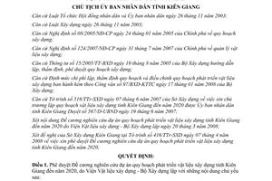 Quyết định 1110/QĐ-UBND 2008 phê duyệt đề cương dự án quy hoạch phát triển vật liệu xây dựng Kiên Giang 2020