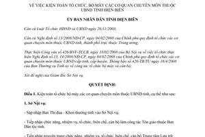 Quyết định 463/QĐ-UBND 2008 kiện toàn tổ chức bộ máy cơ quan chuyên môn Điện Biên