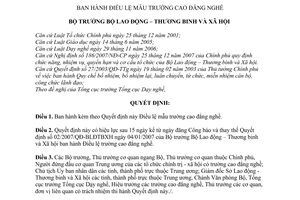 Quyết định 51/2008/QĐ-BLĐTBXH  Điều lệ mẫu trường cao đẳng nghề