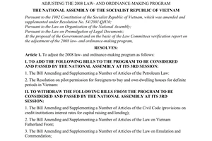 Resulution No. 12/2008/QH12 of May 6, 2008, adjusting the 2008 law- and ordinance-making program.