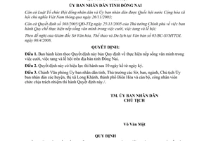 Quyết định số 36/2008/QĐ-UBND thực hiện nếp sống văn minh việc tang cưới lễ hội Đồng Nai
