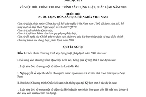 Nghị quyết 12/2008/QH12 điều chỉnh Chương trình xây dựng luật, pháp lệnh năm 2008