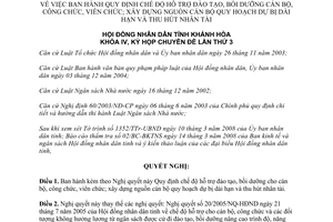 Nghị quyết 05/2008/NQ-HĐND hỗ trợ đào tạo bồi dưỡng cán bộ công viên chức Khánh Hòa
