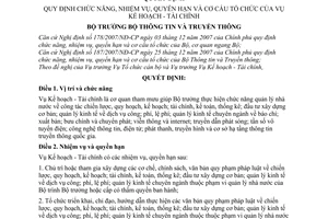 Quyết định 29/2008/QĐ-BTTTT quy định chức năng, nhiệm vụ, quyền hạn và cơ cấu tổ chức của Vụ Kế hoạch - Tài chính