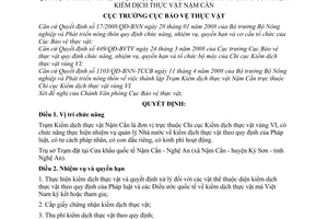 Quyết định 687/QĐ-BVTV quy định chức năng, nhiệm vụ, quyền hạn và cơ cấu tổ chức của Trạm kiểm dịch thực vật Nậm Cắn