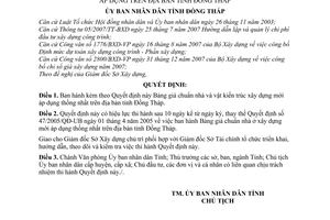 Quyết định 15/2008/QĐ-UBND  Bảng giá chuẩn nhà và vật kiến trúc xây dựng mới áp dụng thống nhất trên địa bàn tỉnh Đồng Tháp