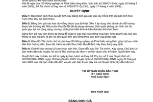 Quyết định 17/2008/QĐ-UBND  bảng đơn giá các loại cây trồng trên địa bàn tỉnh Kon Tum