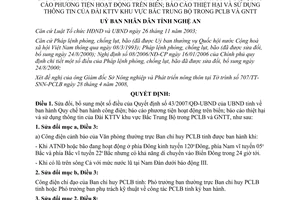 Quyết định 28/2008/QĐ-UBND ban hành công điện báo cáo phương tiện hoạt động trên biển