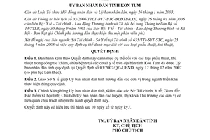 Quyết định 18/2008/QĐ-UBND danh mục phẫu thuật thủ thuật của tỉnh Kon Tum