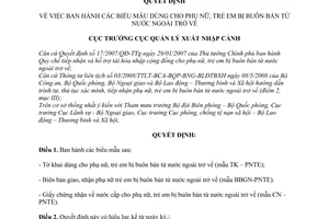 Quyết định 2068/QĐ-QLXNC biểu mẫu dùng cho phụ nữ, trẻ em bị buôn bán từ nước ngoài trở về