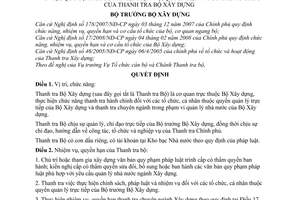 Quyết định 678/QĐ-BXD quy định chức năng, nhiệm vụ, quyền hạn và cơ cấu tổ chức của Thanh tra Bộ Xây dựng