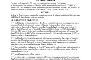 Decision No. 61/2008/QD-TTg of May 9, 2008, approving the master plan on socio-economic development.