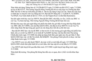 Thông báo 191/TB-BGTVT kết luận Thứ trưởng Nguyễn Hồng Trường họp JBIC thủ tục triển khai gói thầu 4 dự án xây dựng cảng Cái Lân