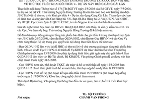 Thông báo 190/TB-BGTVT kết luận Thứ trưởng Nguyễn Hồng Trường họp JBIC thủ tục triển khai gói thầu 4 - dự án xây dựng cảng Cái Lân