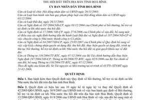 Quyết định 08/2008/QĐ-UBND bồi thường hỗ trợ và tái định cư Nhà nước thu hồi đất