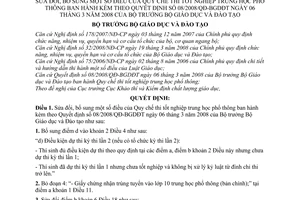 Quyết định 27/2008/QĐ-BGDĐT Quy chế thi tốt nghiệp trung học phổ thông bổ sung Quyết định 08/2008/QĐ-BGDĐT