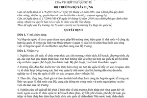 Quyết định 681/QĐ-BXD quy định chức năng, nhiệm vụ, quyền hạn và cơ cấu tổ chức của Vụ Hợp tác quốc tế