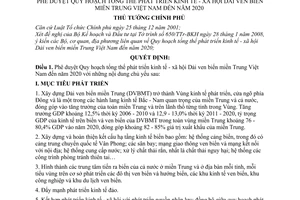 Quyết định 61/2008/QĐ-TTg phê duyệt Quy hoạch tổng thể phát triển kinh tế - xã hội Dải ven biển miền Trung Việt Nam đến năm 2020