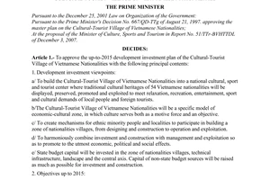 Decision No. 540/QD-TTg of May 12, 2008, approving the up to 2015 development investment plan of the cultural-tourist village of Vietnamese Nationalities.