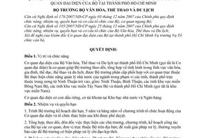 Quyết định 40/2008/QĐ-BVHTTDL quy định chức năng, nhiệm vụ, quyền hạn và cơ cấu tổ chức của Cơ quan đại diện của Bộ tại thành phố Hồ Chí Minh
