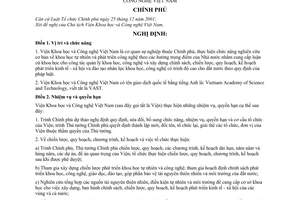 Nghị định 62/2008/NĐ-CP chức năng, nhiệm vụ, quyền hạn cơ cấu tổ chức Viện Khoa học và Công nghệ Việt Nam