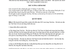 Quyết định 540/QĐ-TTg phê duyệt kế hoạch đầu tư phát triển đến năm 2015 của Làng Văn hóa – Du lịch các dân tộc Việt Nam